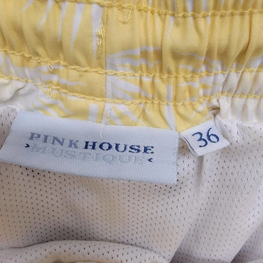 Pink House Mustique All Over Tree Print Swim‎ Trunks Men’s size 36 Yellow White